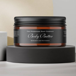Classic Black Body Butter Cosmetics Jar Label ラップアラウンドラベル