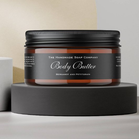Classic Black Body Butter Cosmetics Jar Label ラップアラウンドラベル