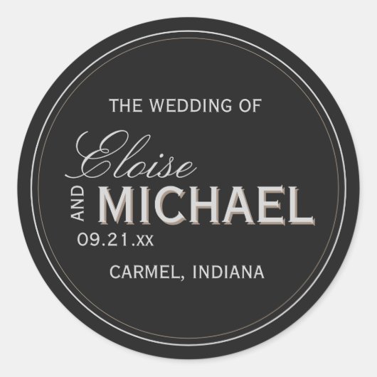 Classic Black Calligraphy Formal Wedding ラウンドシール (正面)