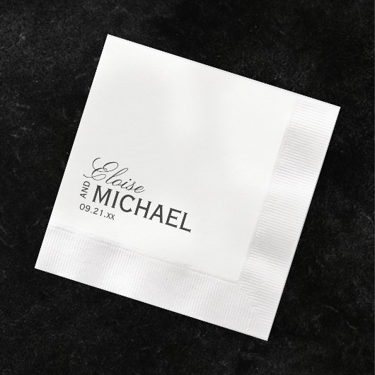 Classic Black Calligraphy Formal Wedding 縁ありカクテルナプキン
