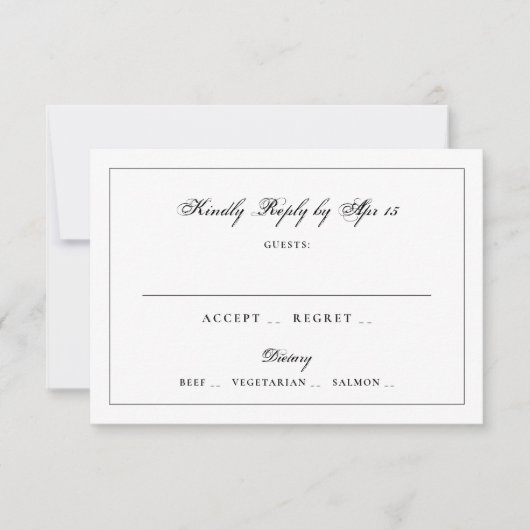 Classic Black Calligraphy Monogram Frame Wedding 出欠カード (正面)