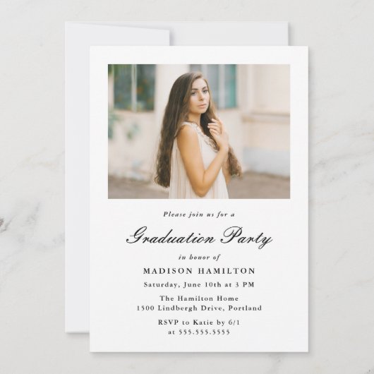 Classic Black Double Border Frame Photo Graduation 招待状 (裏面)