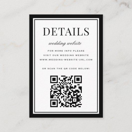 Classic Black Frame Wedding Details QR Code エンクロージャーカード (正面)