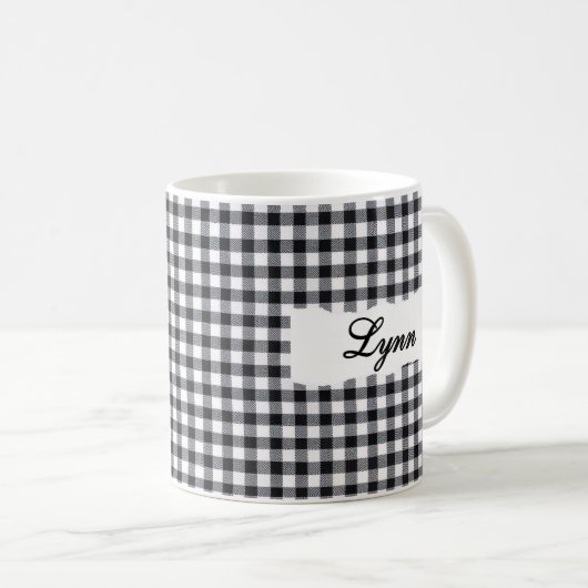 Classic Black Gingham Personalized Name  コーヒーマグカップ (正面右)