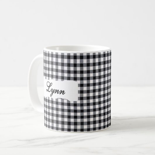 Classic Black Gingham Personalized Name  コーヒーマグカップ (正面左)