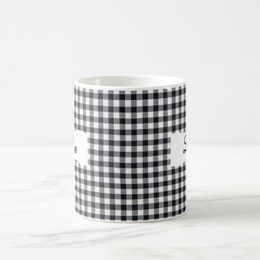 Classic Black Gingham Personalized Name  コーヒーマグカップ (中央)