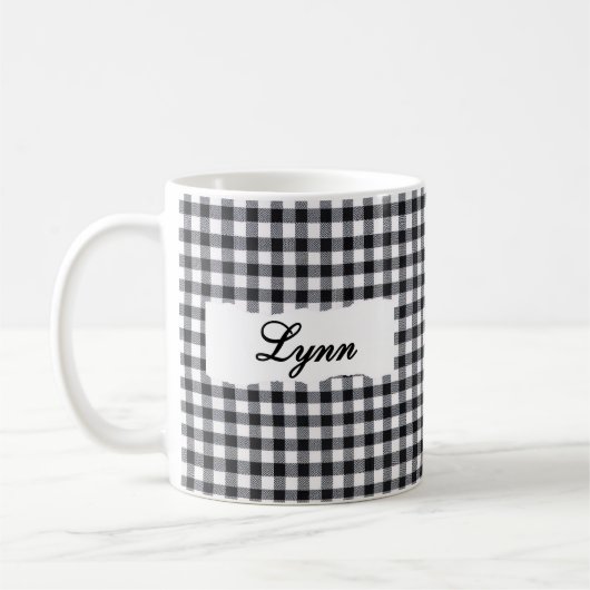 Classic Black Gingham Personalized Name  コーヒーマグカップ (左)