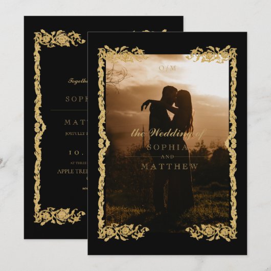 Classic Black Gold Frame⎮ Photo Wedding Invitation 招待状 (正面/裏面)