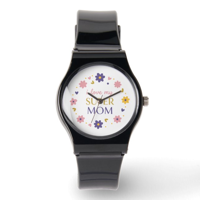 Classic Black I Love My Super Mom Everyday Watch 腕時計 (正面)