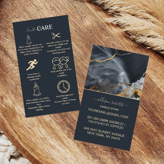 Classic Black Marble Gold Style Candle Care 名刺