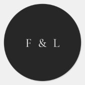 Classic Black Monogram Simple Wedding ラウンドシール (正面)