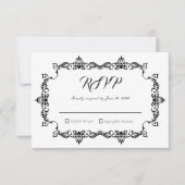 Classic Black on White Ornately Framed Wedding 出欠カード (正面)