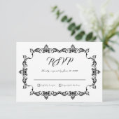 Classic Black on White Ornately Framed Wedding 出欠カード (スタンド正面)