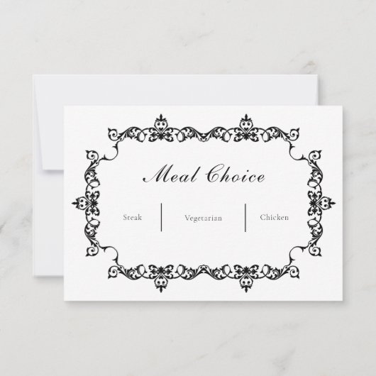 Classic Black on White Ornately Framed Wedding 出欠カード (裏面)