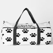 Classic Black Paw Print White Monogram Personalize ダッフルバッグ (正面)