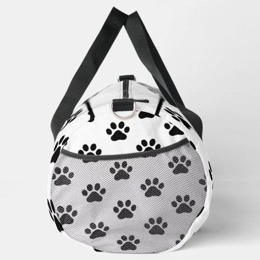 Classic Black Paw Print White Monogram Personalize ダッフルバッグ (右)