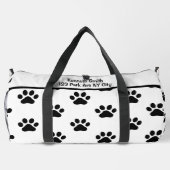 Classic Black Paw Print White Monogram Personalize ダッフルバッグ (裏面)