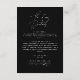 Classic Black Stylish Script Wedding Details エンクロージャーカード