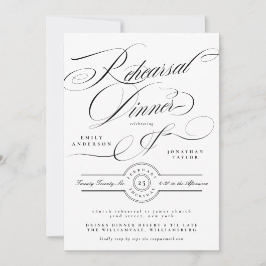 Classic Black Tuxedo Wedding Rehearsal Dinner 招待状 (正面)