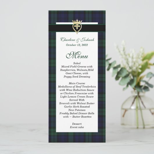 Classic Black Watch Tartan Wedding Menu 招待状 (スタンド正面)