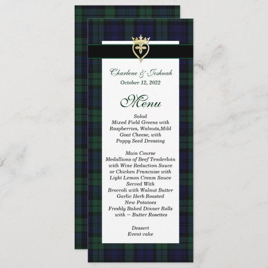 Classic Black Watch Tartan Wedding Menu 招待状 (正面/裏面)