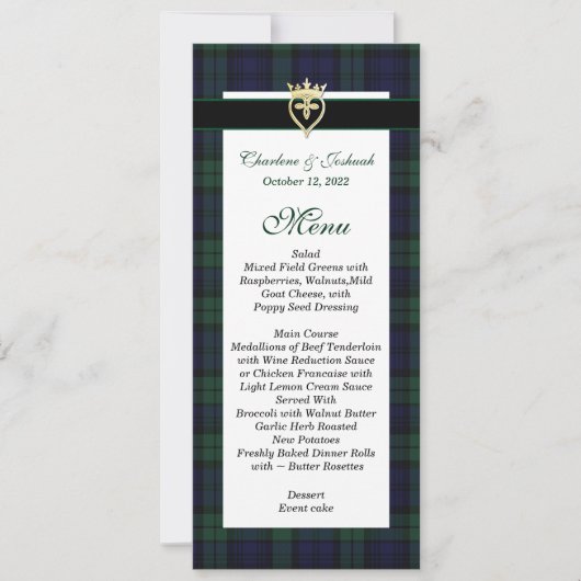 Classic Black Watch Tartan Wedding Menu 招待状 (正面)