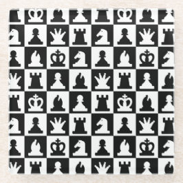 Classic Black & White Chessboard Pattern ガラスコースター