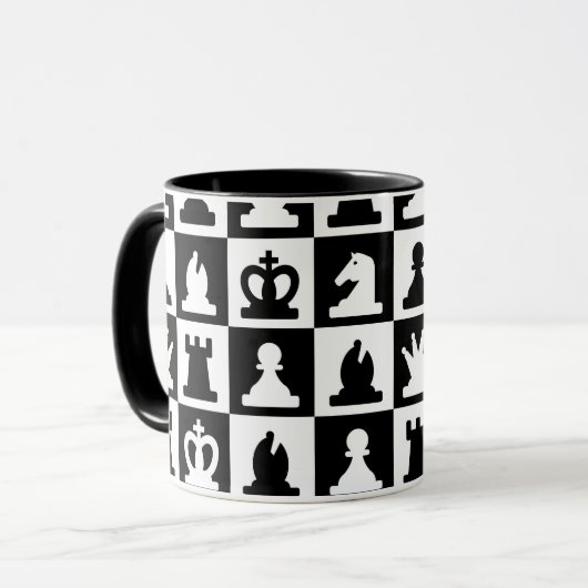 Classic Black & White Chessboard Pattern マグカップ (正面左)