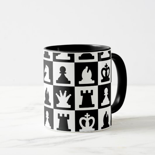 Classic Black & White Chessboard Pattern マグカップ (正面右)