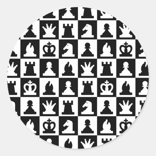 Classic Black & White Chessboard Pattern ラウンドシール (正面)