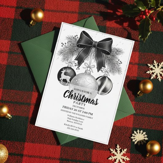 Classic Black White Christmas Party Invite 招待状