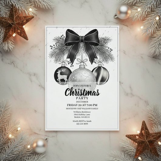 Classic Black White Christmas Party Invite 招待状