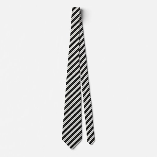 Classic Black & White Diagonal Striped ネクタイ (正面)