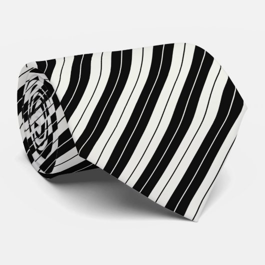 Classic Black & White Diagonal Striped ネクタイ (ロール)