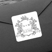 Classic Black & White Floral Crest Monograms スクエアシール
