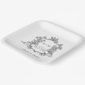 Classic Black & White Floral Crest Wedding ペーパープレート (傾斜あり)