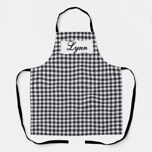 Classic Black & White Gingham | Personalized Name エプロン (正面)