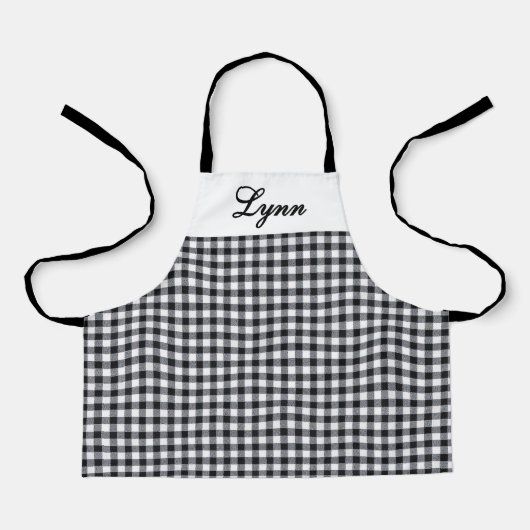 Classic Black & White Gingham | Personalized Name エプロン (正面)