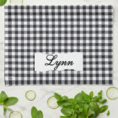 Classic Black & White Gingham | Personalized Name キッチンタオル (折り畳み)