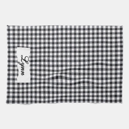 Classic Black & White Gingham | Personalized Name キッチンタオル (横)