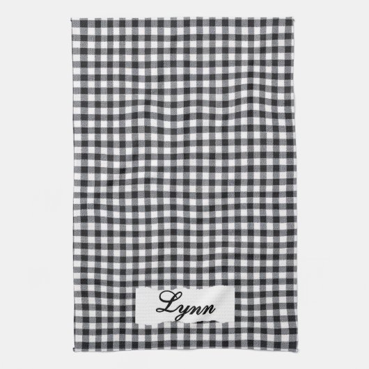 Classic Black & White Gingham | Personalized Name キッチンタオル (縦)