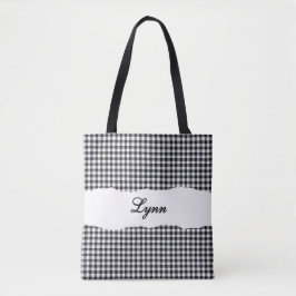 Classic Black & White Gingham | Personalized Name トートバッグ