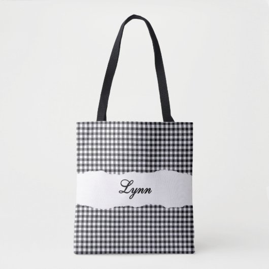Classic Black & White Gingham | Personalized Name トートバッグ (正面)