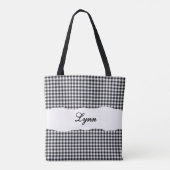 Classic Black & White Gingham | Personalized Name トートバッグ (裏面)