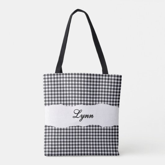 Classic Black & White Gingham | Personalized Name トートバッグ (裏面)