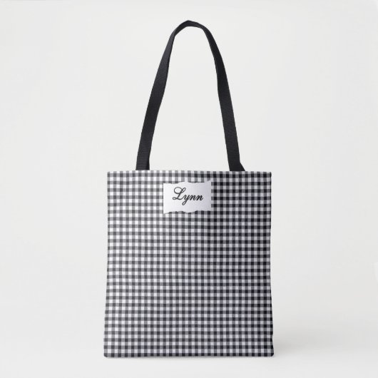 Classic Black & White Gingham | Personalized Name トートバッグ (正面)