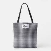 Classic Black & White Gingham | Personalized Name トートバッグ (裏面)