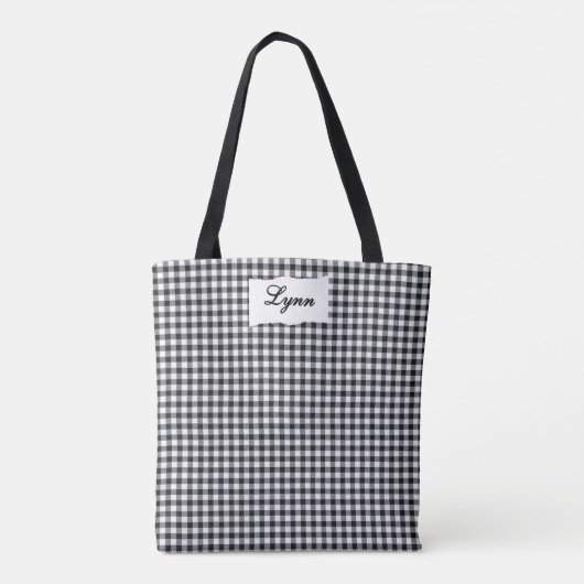 Classic Black & White Gingham | Personalized Name トートバッグ (裏面)