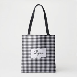 Classic Black & White Gingham | Personalized Name トートバッグ