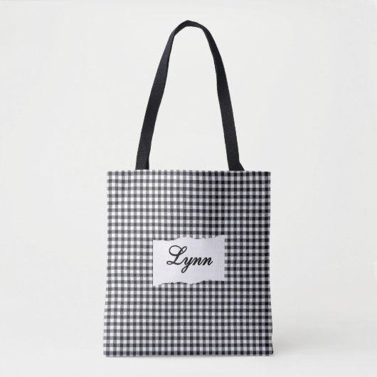 Classic Black & White Gingham | Personalized Name トートバッグ (正面)